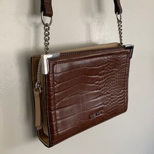 Nine West Brown Croc-Embossed Crossbody Wallet Bag